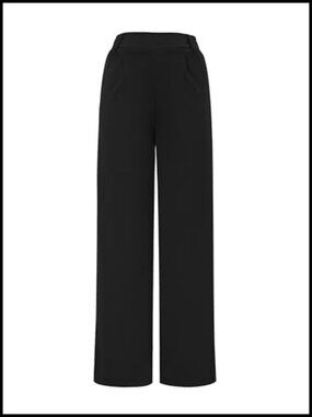 Wide Leg Work Pants High Waist Pull On Dress Pants Elastic Waistband Slacks